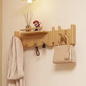 Tlongxia【Innovate Beech-8 Hooks Piano Key Hanger, with Tray Table, can Hold Small Ornaments, Photo Albums, Flower pots 4 Piano Hooks+3 Round Hooks+1 Tray Table