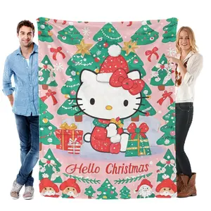 Sanrio Hello Kitty Christmas Blanket Festive Design with Trees & Presents for Cozy Holidays Perfect for Christmas Celebrations