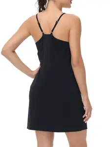 Women's Tennis Dress with Built-in Shorts, Adjustable Spaghetti Strap Athletic Dress with Pockets, Summer Golf Workout Dress for Women