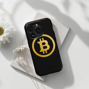 Gold Bitcoin Logo Case | Aesthetic Metallic Crypto BTC Merch | Minimalist HODL Protective Cover for IP Phone 16, 15, 14, 13, 12, 11 Pro Max, Plus, Mini, X, XR, XS, 8, 7, SE