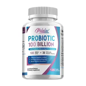 Pslalae Probiotics, Unisex, 100 Billion CFU, with Organic Prebiotic Fiber and Digestive Enzymes, 120 Capsules