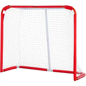 VEVOR Youth Street Hockey Net, Indoor Outdoor Steel Hockey Goal, Portable Lightweight Youth Street + Roller for Kids, Junior Hockey Training Goal Set with Net, Easy Assemble, 54" x 44", White/Red