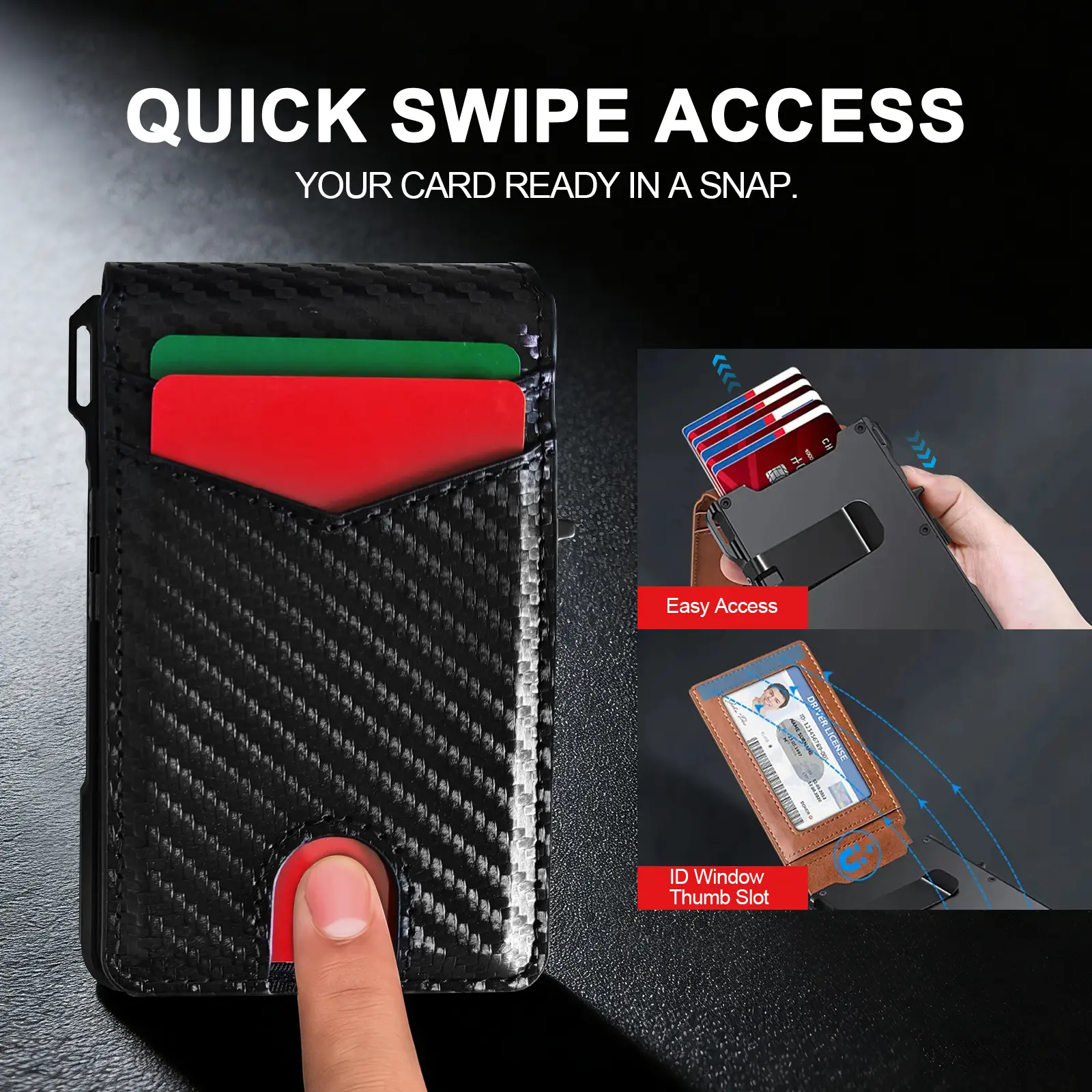 Premium Full-Grain Leather Men's Slim Wallet: 9 - 13 Cards, Money Clip, ID Window. RFID - Blocking, Aluminum Bifold Pop - Up SpringStatements Organiser Organiser