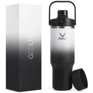 GEDUX 40oz Stainless Steel Tumbler with Handle and Straw, Vacuum Insulated Water Bottle with 2-in-1 Lid (Chug Lid/Straw Lid) and Silicone Boot