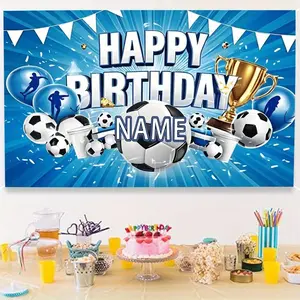 1PC,2D Flat Customizable Name Football Theme Happy Birthday Backdrop, Kids Birthday Party Decoration Background Cloth, Photography Photo Backdrop, Festival Event Background Banner