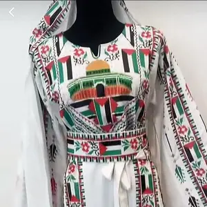 Al-aqsa Beautiful Black Palestinian Thobe with Matching Scarf Soft Breathable Fabric for Comfort and Durability