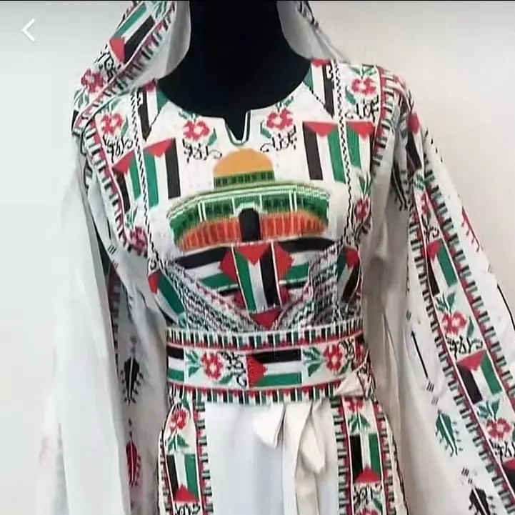 Al-aqsa Beautiful Black Palestinian Thobe with Matching Scarf Soft Breathable Fabric for Comfort and Durability