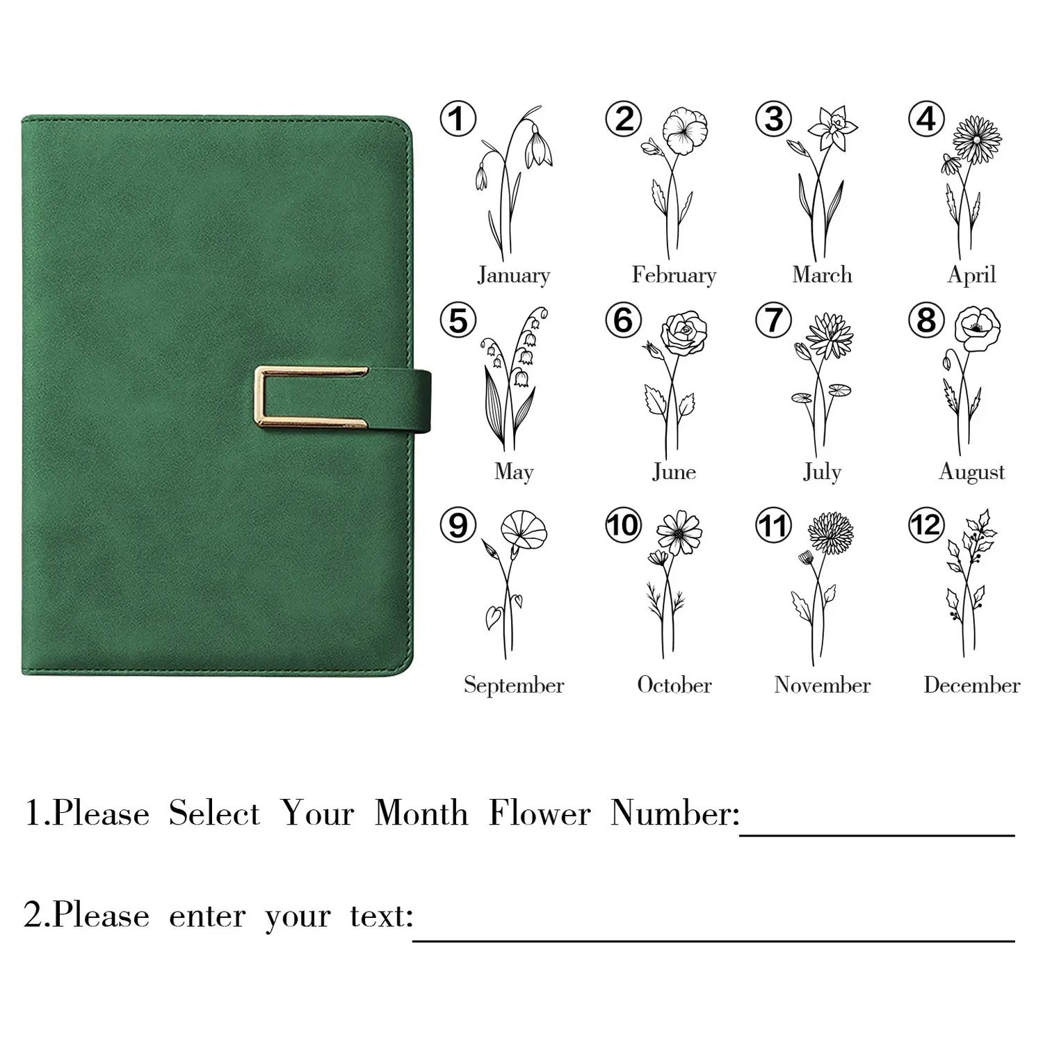 Personalized A5 Journal with 12 Monthly Floral Patterns - Custom Name Notebook for Students - Ideal Holiday, Birthday Gift (Office Stationery Supplies for Back-to-School Use)