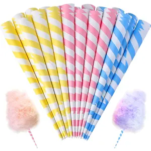 60PCS Multicolor Cotton Candy Paper Cones Candy Making Supplies Colorful Sticks for Birthday Parties Festivals Blue Pink Yellow