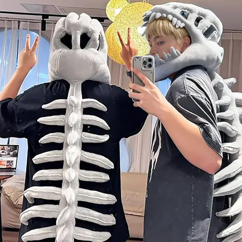 Women's Striped Soft Cotton Novelty Plush Dinosaur Skeleton Headpiece - 116cm/46in Machine Washable Jurassic Park Roleplay Accessories, Halloween Prop, Prank-Ready Gift, Costumes Accessory