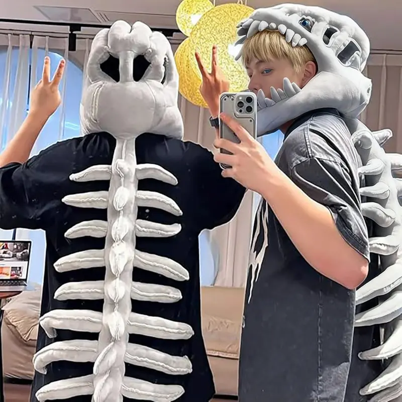 Women's Striped Soft Cotton Novelty Plush Dinosaur Skeleton Headpiece - 116cm/46in Machine Washable Jurassic Park Roleplay Accessories, Halloween Prop, Prank-Ready Gift, Costumes Accessory