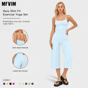 MFVIM Women's 2-Piece Athleisure Workout Set - Slimming Camisole Yoga Tank Top, High-Waisted Quick-Dry Slim-Fit Mid-Length Shorts for Outdoor Running, Gym Sets