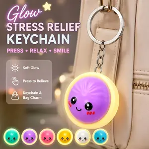 Cute Bao Bun Stress Relief Keychain, Light Up Squishy Press Fidget Toy, Kawaii Dumpling Shaped Bag Charm, Glowing Squeeze Toy for Anxiety Relief, Kids Adults Party Favor Gift