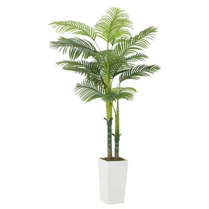 GARVEE 6FT Artificial Palm Tree with Realistic Fronds and Dual Trunks, Includes White Tall Planter with Concrete Base and Faux Moss, Perfect Indoor and Outdoor Decor for Living Room, Office, Hotel