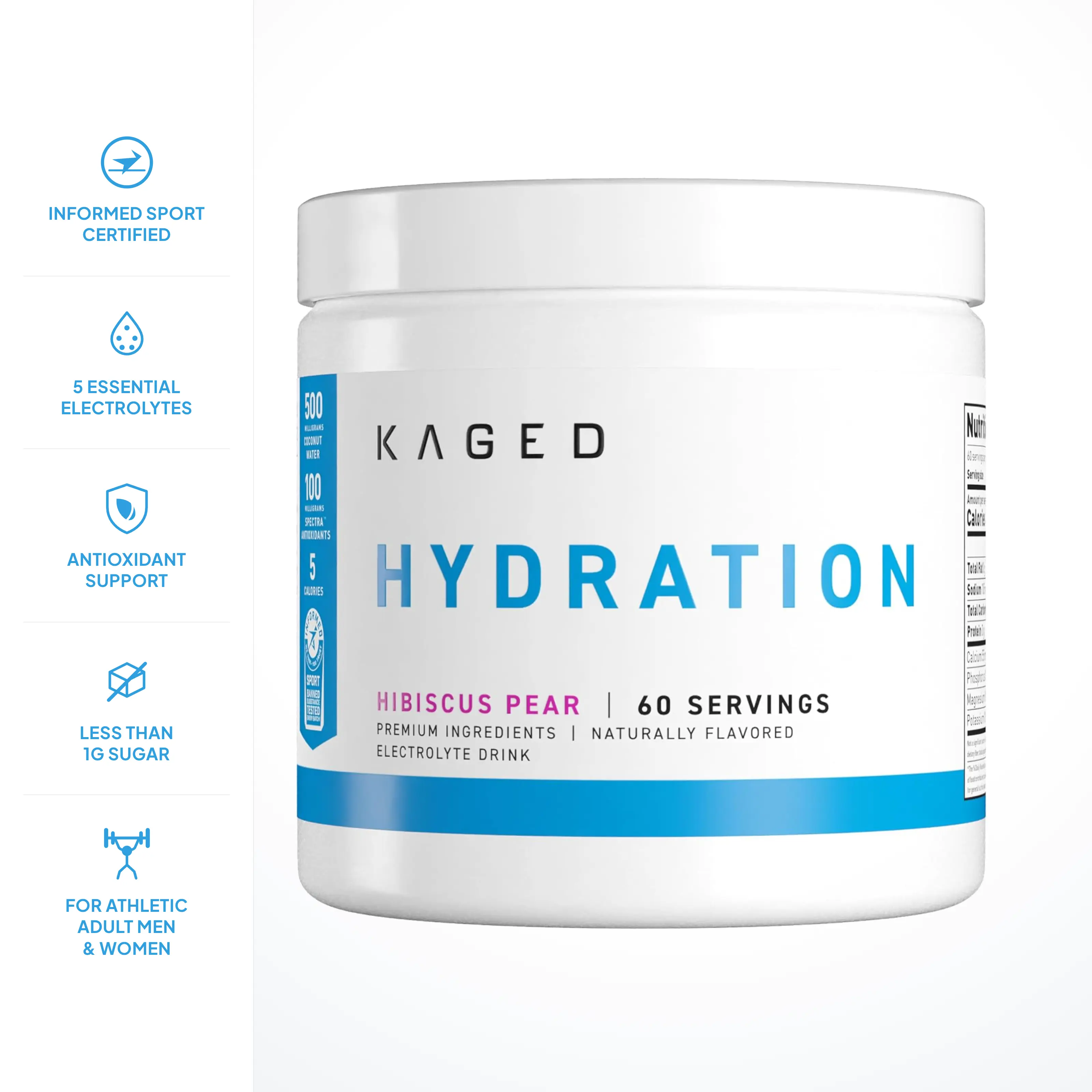 Kaged Hydra-Charge Electrolyte Powder for Men & Women | 60 Servings | 5 Essential Electrolytes + 1,000mg Taurine, Coconut Water & 29-Extract Antioxidant Blend | Sugar Free Hydration Drink Mix, 5 Calories | Informed Sport Certified Bathroom