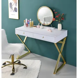 (High end and high-quality)White & Gold Finish Vanity Desk W/Mirror & Jewelry Tray,bedside furniture for bedrooms vanity  without  let decofy  vanity vanity  set