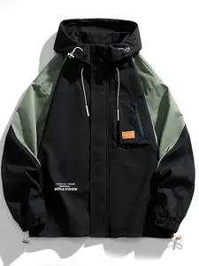 Men's Jacket with Hood, Spliced Casual Workwear Coat, Suitable for Spring and Autumn Outdoor Activities