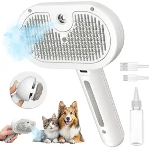 Cat Steam Brush for Shedding, 3 In 1 Steam Cat Brush Self Cleaning, Dog Brush for Long and Short Hair Dogs and Cats, Pet Grooming Comb Remove Tangled Loose Hair, Type-C Fast Charging (White)