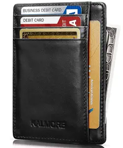 KALMORE Genuine Leather Front Pocket Slim Wallet Credit Card Holder with ID Window