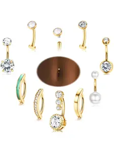 9-Piece Belly Piercing Set for Women, Punk Style Stainless Steel Navel Rings, Plain Design, All Seasons Jewelry Accessories