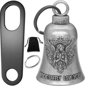Biker Guardian Luck Riding Bell Motorcycle Gremlin Bells with 2 Key Chain Ring Accessories, Motorcycle Bell Hanger