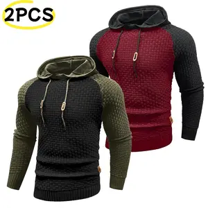 Grandclad Men's Hooded Sweatshirt Long-Sleeve Color-Block Spliced ​​Knit Pullover Hoodie