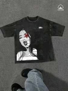 Unisex Street Style Gothic Girl Graphic Print Cotton Round Neck T-Shirt, Y2K Fashion, Couple, Japanese Culture, Casual Daily Wear