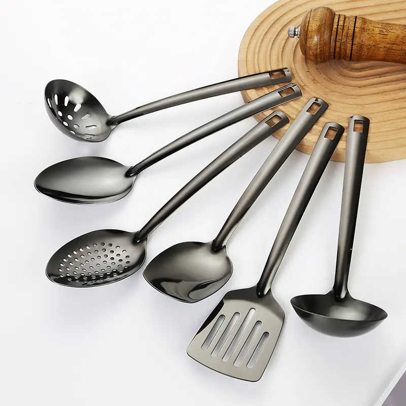 Stainless Steel Kitchen Utensils Set, 6 Counts/set Including Spoon, Slotted Spoon, Spatula, Kitchen Utensils Set for Home Use,Kitchenware Stainless Steel