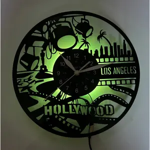 Vintage Hollywood Movie Theme LED Wall Clock, Cutout Design, Retro Vinyl Texture, Perfect Gift for Film Lovers, Birthday or Moving Day