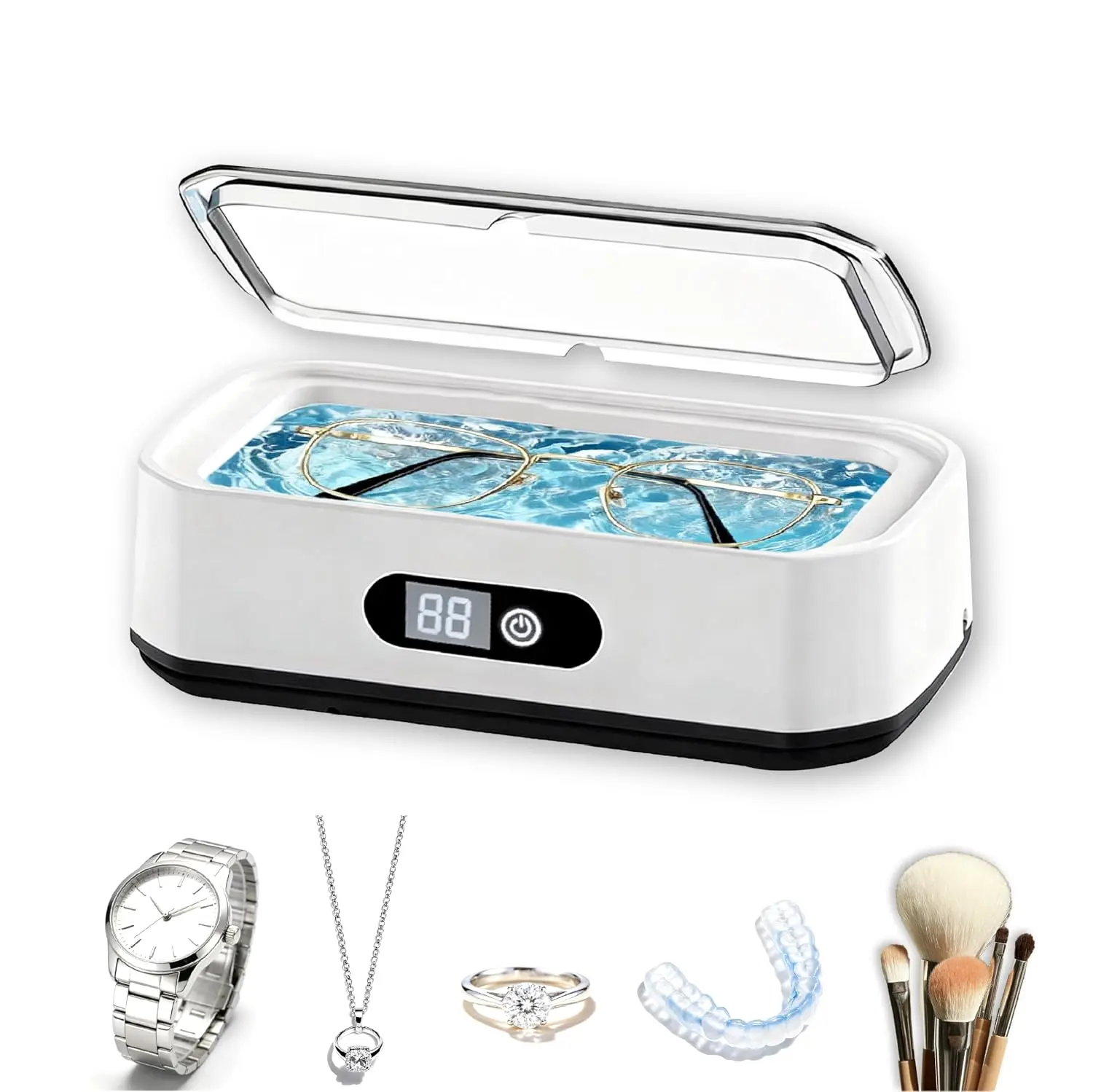 Ultrasonic Jewelry Cleaner, 49KHz Enhanced Ultrasonic Cleaneing Machine with 5 Modes Digital Timer for Eyeglasses, Jewelry, Watch Straps and Dentures, 304 Stainless Steel Water Tank