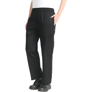 KITCHIEF Women's Black Cargo Pants Baggy Chef Pants for Women Chef Server Work Pants for Kitchen,Restaurant -Drawstring Waist