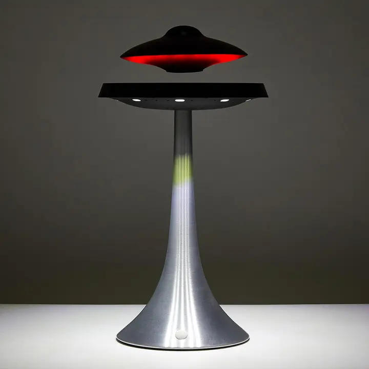 Floating Levitating UFO Speaker - LED Lamp, Cordless Bluetooth Stereo Sound, Aux Input Home Tech Audio, 10m Range for Mobile Devices, Smartphones, Soft Light
