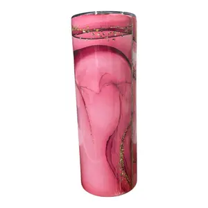 Pink Marble Tumbler - Decorative Design with Marble Finish - Ideal for Beverages - Ideal for Home or Office Use - Bottle, Drinkware