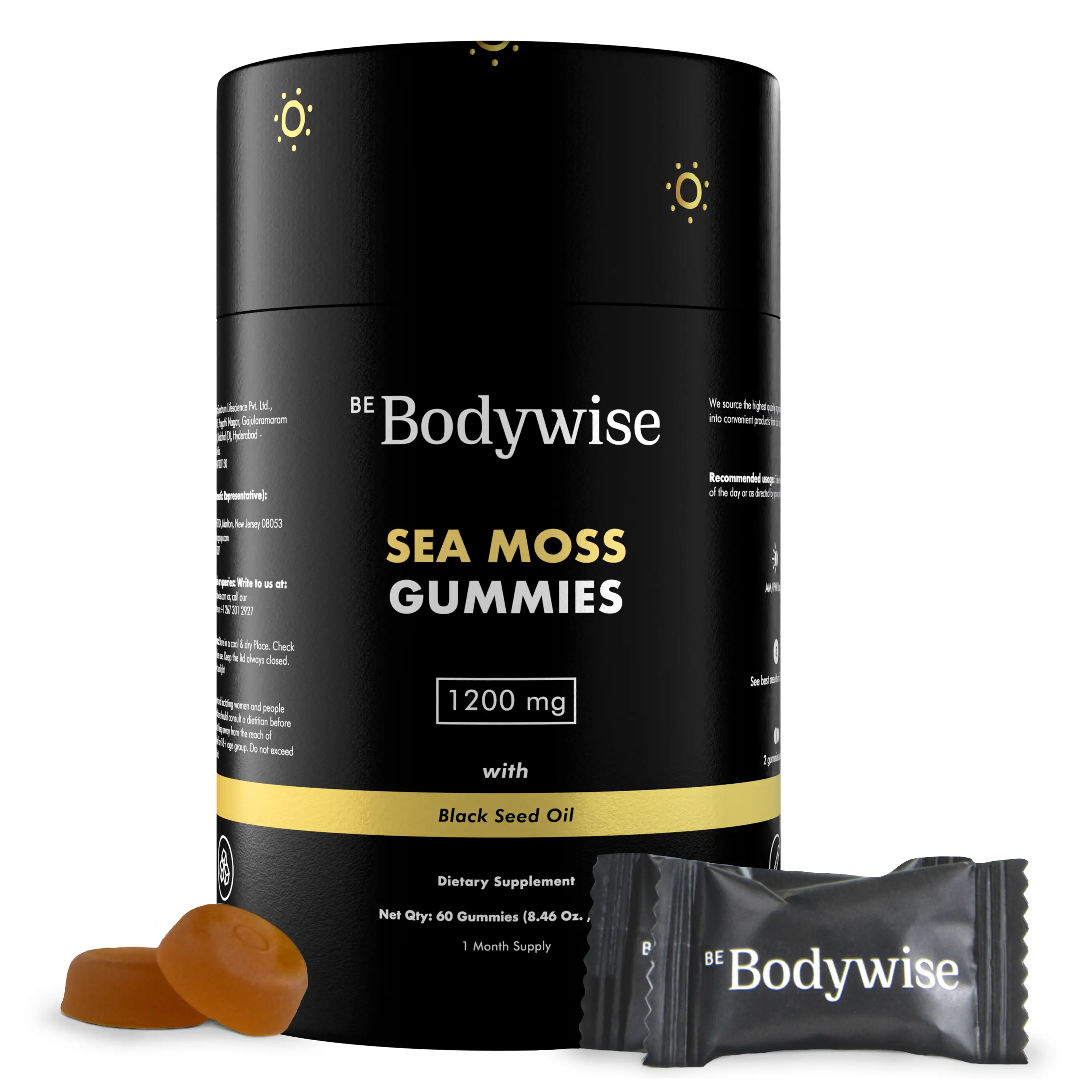 Be Bodywise by Root Labs Sea Moss Gummies | With Black Seed Oil, Burdock Root, KSM-66 Ashwagandha & Bladderwrack | 60 Gummies
