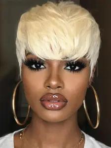 Pixie Cut Short Straight Human Hair Wig, Machine Made Pixie Wig for Daily Party Use, 613 Blonde, Stylish Gift for Women