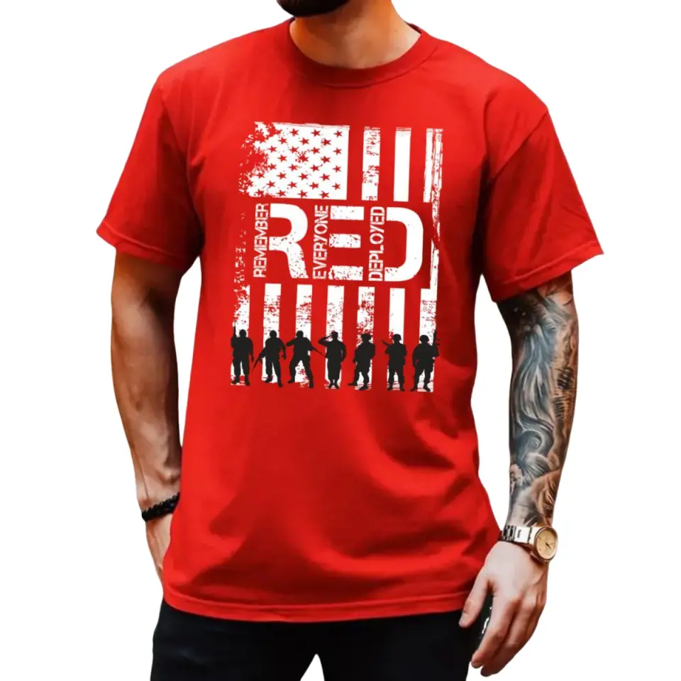 American Flag T-Shirt, We Wear Red Remember Everyone Deployed, Us Veteran Tee, Military Sweatshirt, Unisex Crewneck Hoodie Gift, Casual Clothing, On Friday We Wear Red