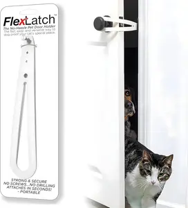 FlexLatch Cat Door Holder Latch Bright White Pet Door Alternative Installs Fast Flex Latch Strap Safe Baby Proof No Measuring Extra Easy Portable Strong Secure