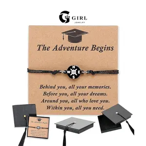 GGIRL  Handcrafted, Uniquely Designed Adjustable Compass Charm Bracelet Made With Waxed Cord—The Perfect Graduation Gift For Elementary, Middle, High School, And College Classmates, Or A Stylish And Special Gift For Holidays And Birthdays