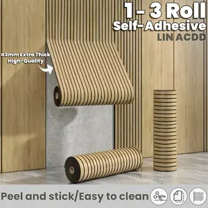 1/3 roll 3D retro European style wood grain self-adhesive decorative wallpaper, 3D embossed stripes, PVC resin removable wallpaper, kitchen anti-fouling, bathroom shower panel, Wall Panels Roll, suitable for home wall decoration