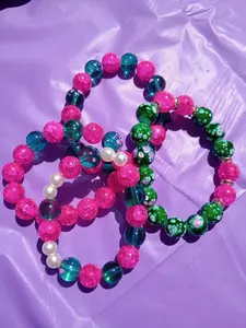 Hot Pink Teal Green & Pearls