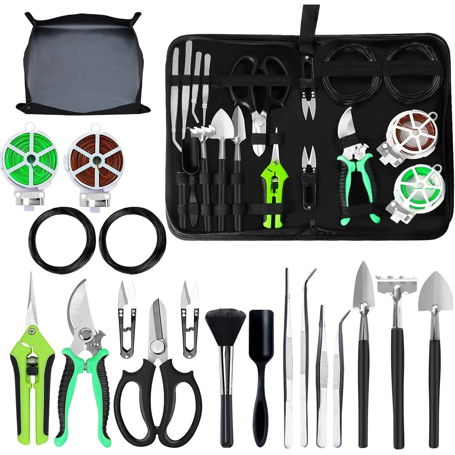 Bonsai Tree Set, 20-Piece Gardening Succulent Plant Tool Set, Bonsai Tool Set Includes 262 Feet of Bonsai Line, 29.5inch x 29.5inch Plant Transplant Mat, Bonsai Scissors, Pruning Shears, Unique Gift for Indoor Gardening
