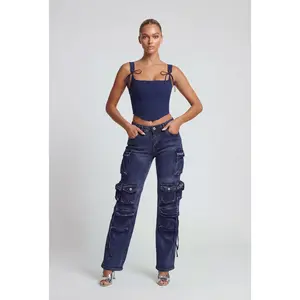 Sylvia Mid Rise Straight Leg Cargo Jeans
