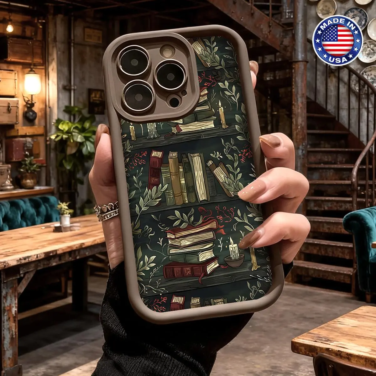 Vintage Bookshelf Floral Pattern Case for iPhone 17 16 15 14 Pro Max 13 12 11 XR XS Plus Air Slim Lightweight Shockproof Anti Scratch Durable TPU Cover, Aesthetic, Accessories