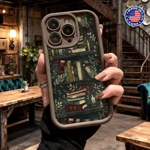 Vintage Bookshelf Floral Pattern Case for iPhone 17 16 15 14 Pro Max 13 12 11 XR XS Plus Air Slim Lightweight Shockproof Anti Scratch Durable TPU Cover