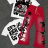 Two-piece men's casual street style crew neck short-sleeved T-shirt and flared sweatpants set with fun portrait and letter print patterns Outfit