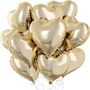 Golden heart-shaped balloon, 18 inch 12 piece set, gold foil heart-shaped balloon with 2 accessories, suitable for birthday parties, weddings, baby parties