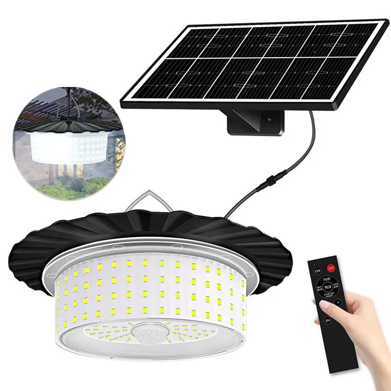 224 LEDs Solar Powered Pendant LED Lights, 5 Modes Waterproof Floodlight with Remote Control, Solar Patio Lights, 360° Wide Angle Outdoor Garden Light