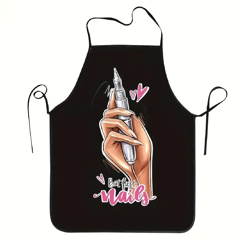 Nails Pattern Apron, 1 Count Breathable Polyester Cooking Apron, Kitchen Apron for Home,Mother's Day Gift,Birthday Present, Nails Design Tool, Nail Tech,Valentine's Day Gift,Kitchen Essentials, Kitchen Cooking Aprons