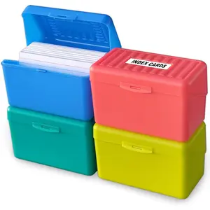 Index Card Holder Box 3x5 Flash Note Card Holder Storage File Box Organizer Case for 3"x5" Cards, 4 Colors Pack