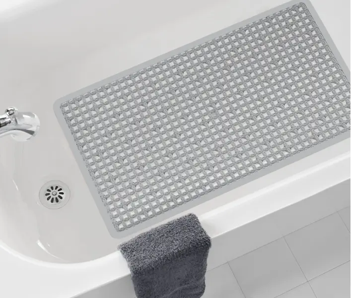 15" x 27" Mildew Resistant Soft on Feet Ring Textured Bathtub Mat with Suction Cups, Gray Shower